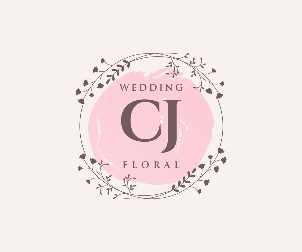 CJ Initials letter Wedding monogram logos template, hand drawn modern minimalistic and floral templates for Invitation cards, Save the Date, elegant identity. vector