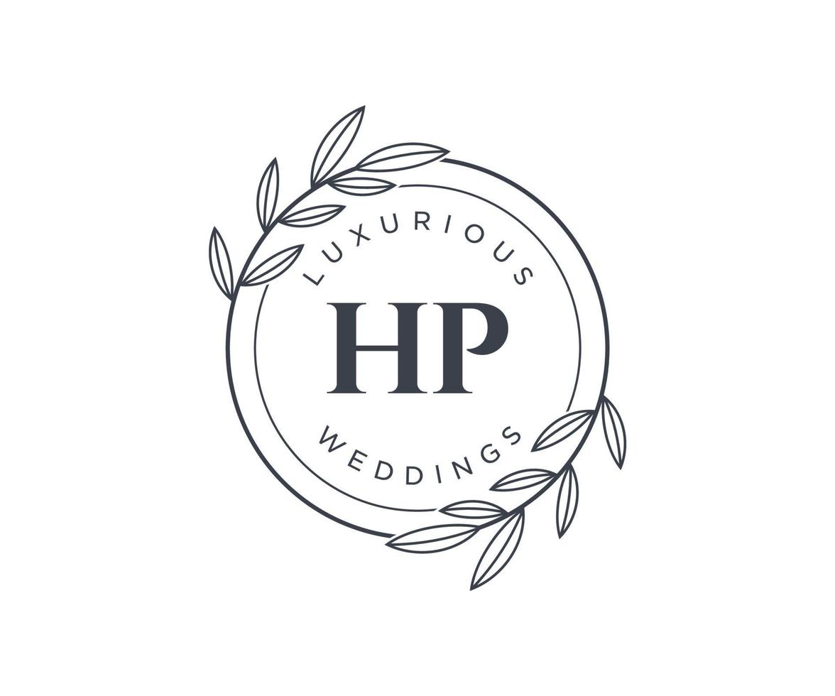 plantilla de logotipos de monograma de boda con letras iniciales hp, plantillas florales y minimalistas modernas dibujadas a mano para tarjetas de invitación, guardar la fecha, identidad elegante. vector
