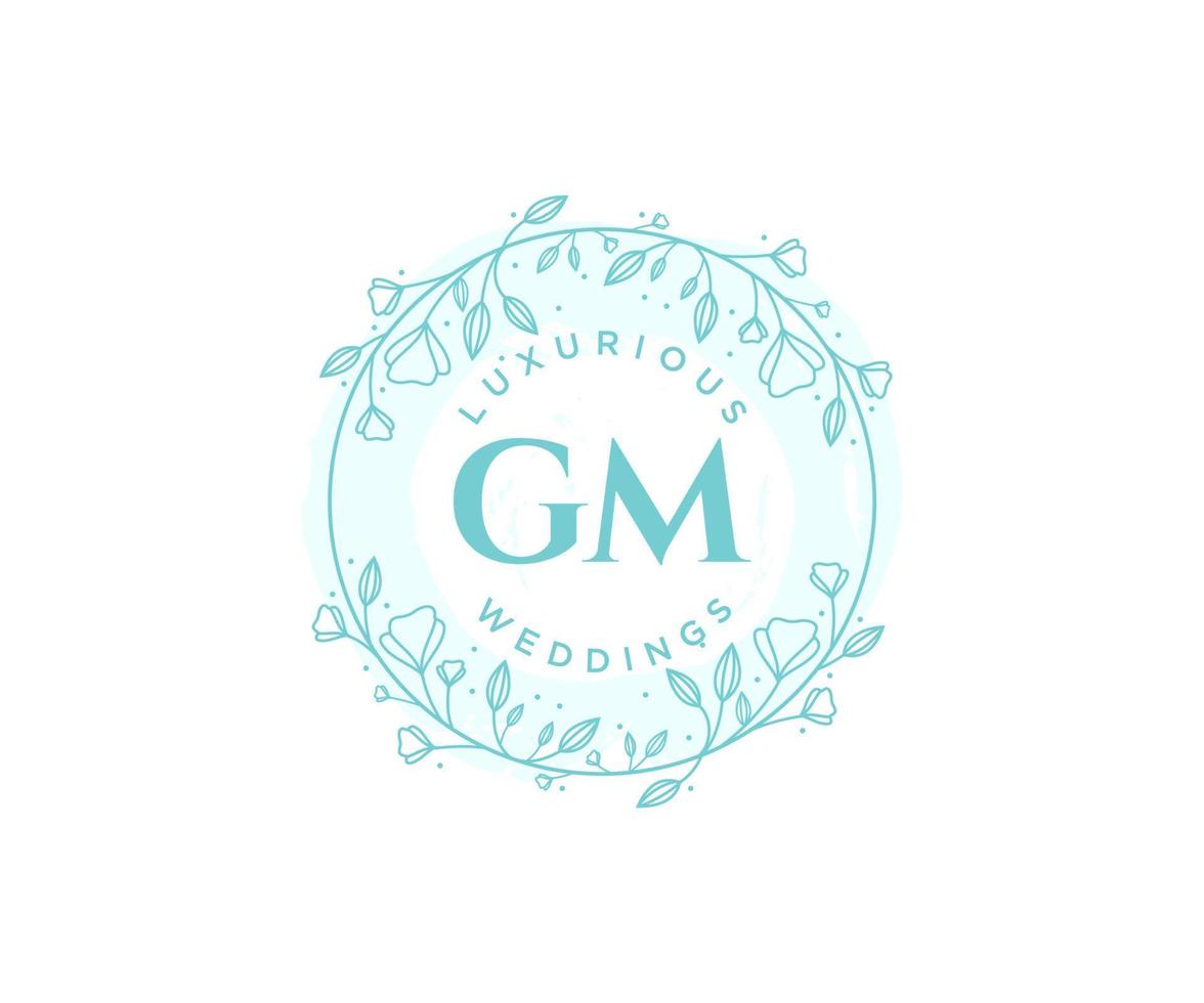 plantilla de logotipos de monograma de boda con letras iniciales gm, plantillas florales y minimalistas modernas dibujadas a mano para tarjetas de invitación, guardar la fecha, identidad elegante. vector