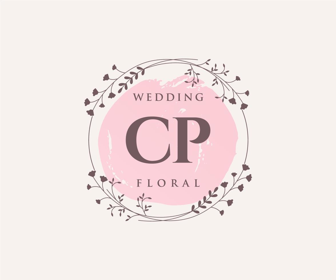 CP Initials letter Wedding monogram logos template, hand drawn modern minimalistic and floral templates for Invitation cards, Save the Date, elegant identity. vector