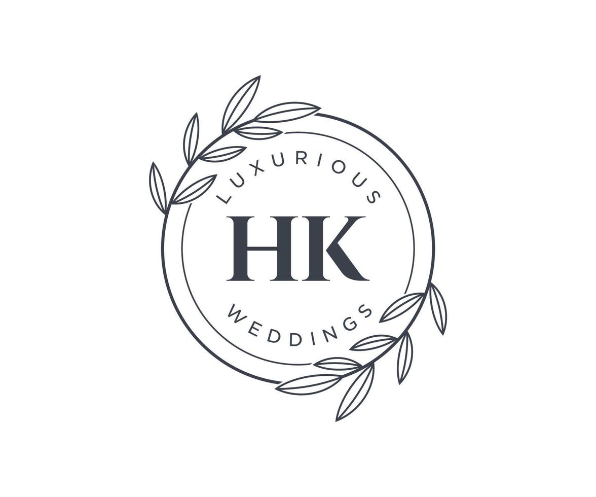 plantilla de logotipos de monograma de boda con letras iniciales hk, plantillas florales y minimalistas modernas dibujadas a mano para tarjetas de invitación, guardar la fecha, identidad elegante. vector