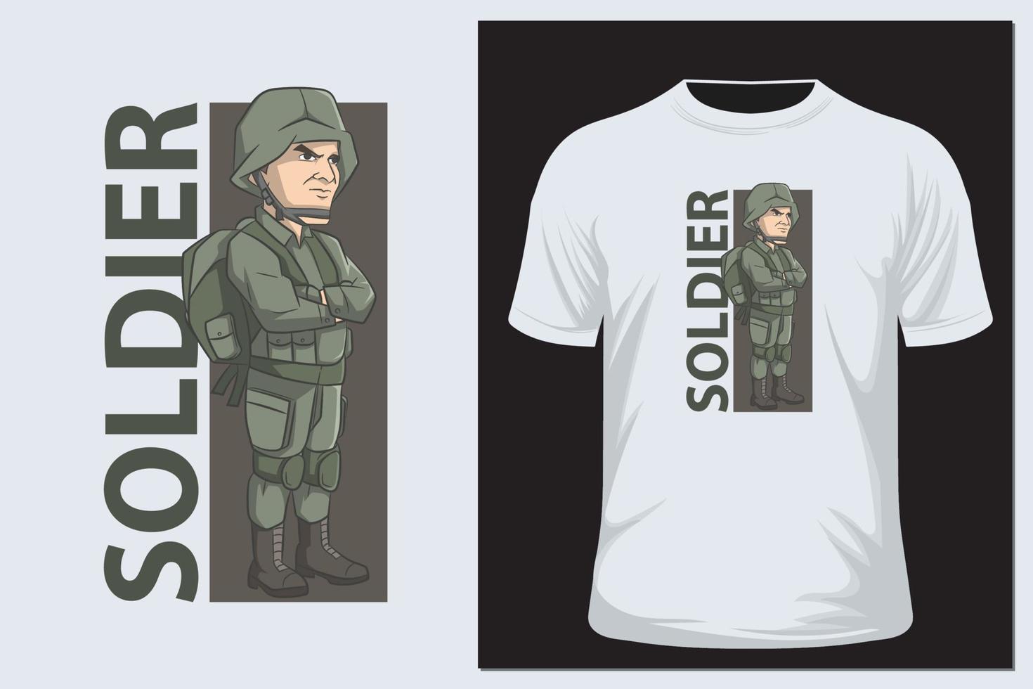 ilustración de vector de personaje de dibujos animados de soldado para camiseta