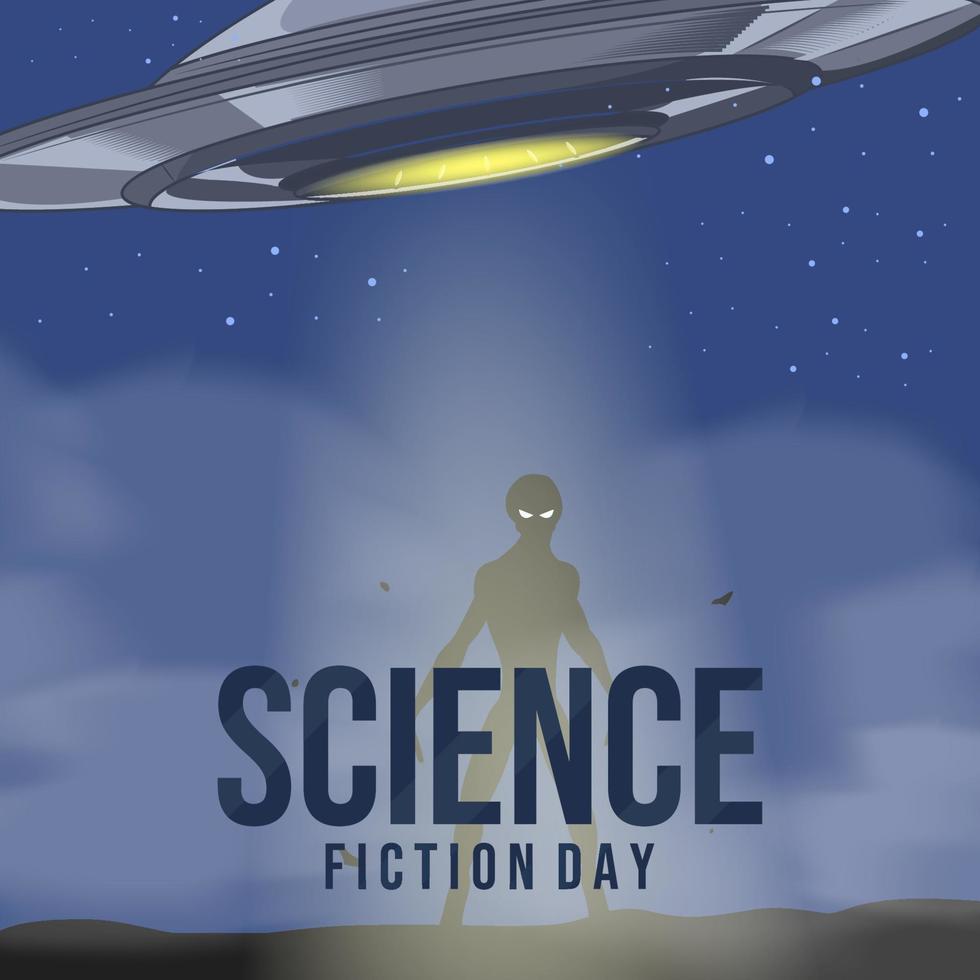 banner or poster for World UFO Day or National Science Fiction Day. vector