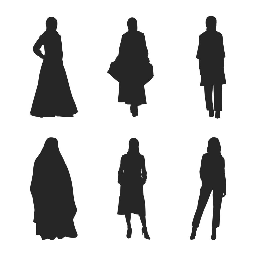 silueta negra de una mujer musulmana hijab de pie. ilustración vectorial vector