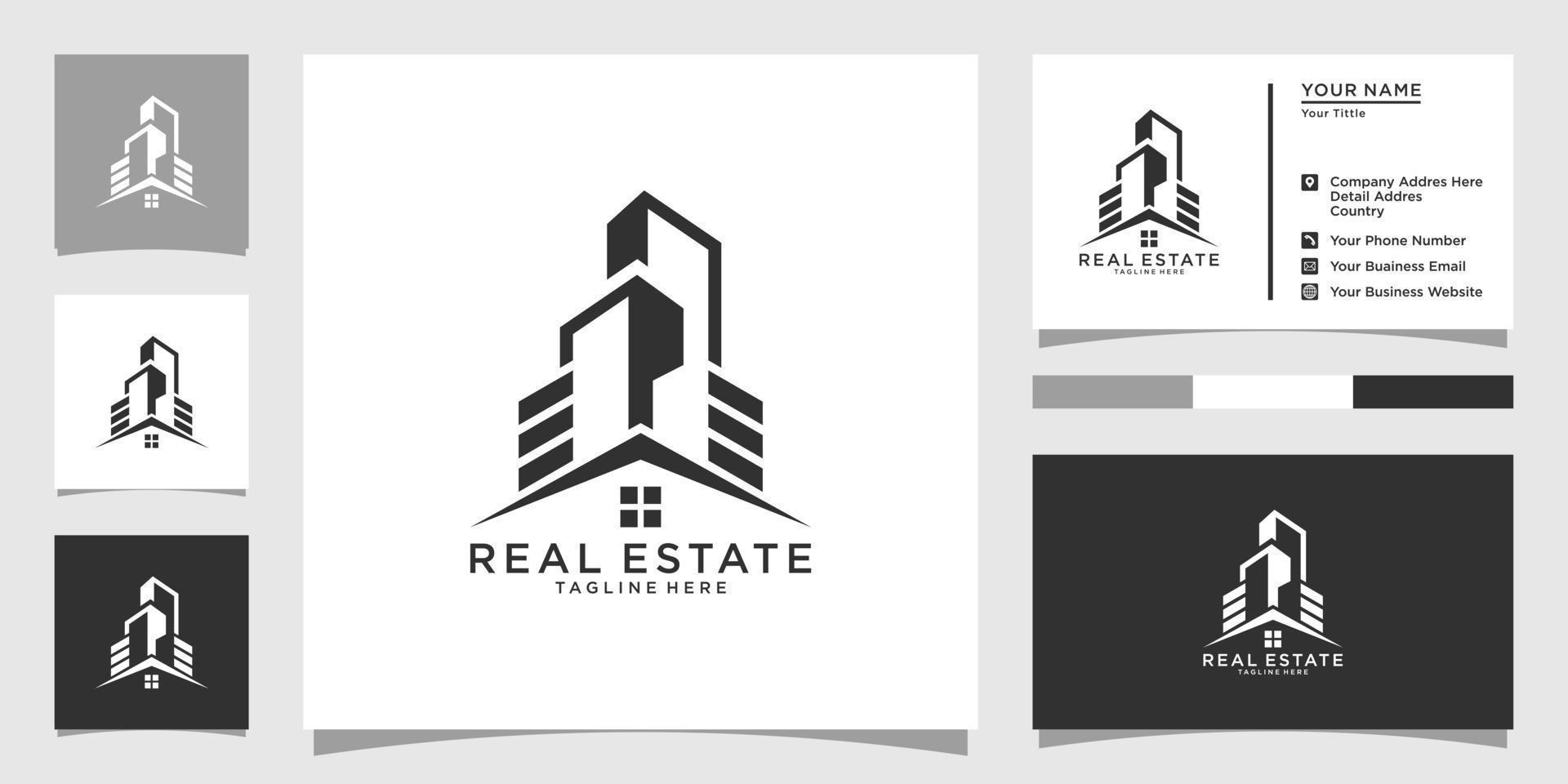 inmobiliaria con diseño de logotipo de edificio y casa. vector