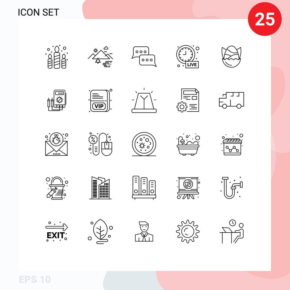 Pictogram Set of 25 Simple Lines of live update clock sun alarm message Editable Vector Design Elements