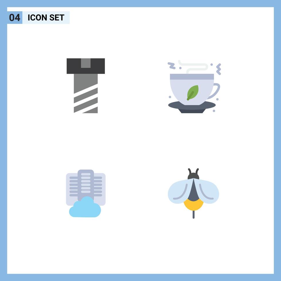 User Interface Pack of 4 Basic Flat Icons of bolt server coffee cloud fly Editable Vector Design Elements