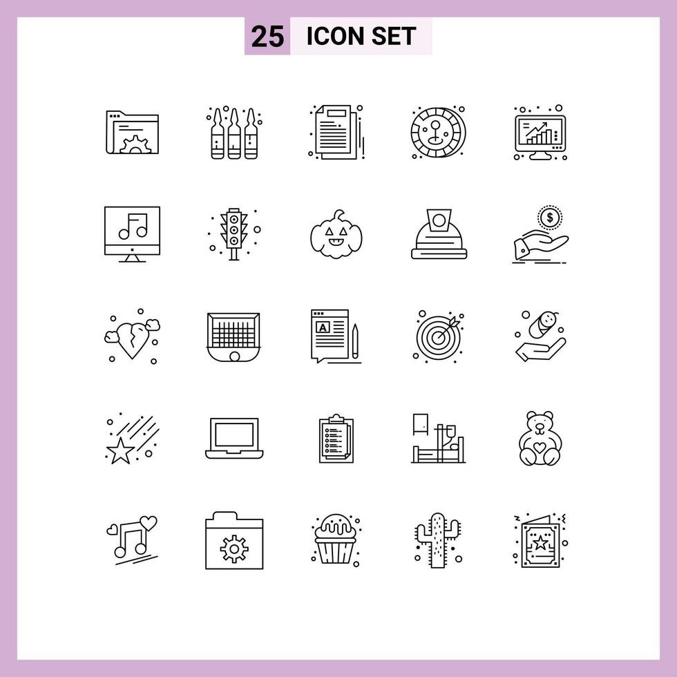 Mobile Interface Line Set of 25 Pictograms of graph grow business game coin Editable Vector Design Elements