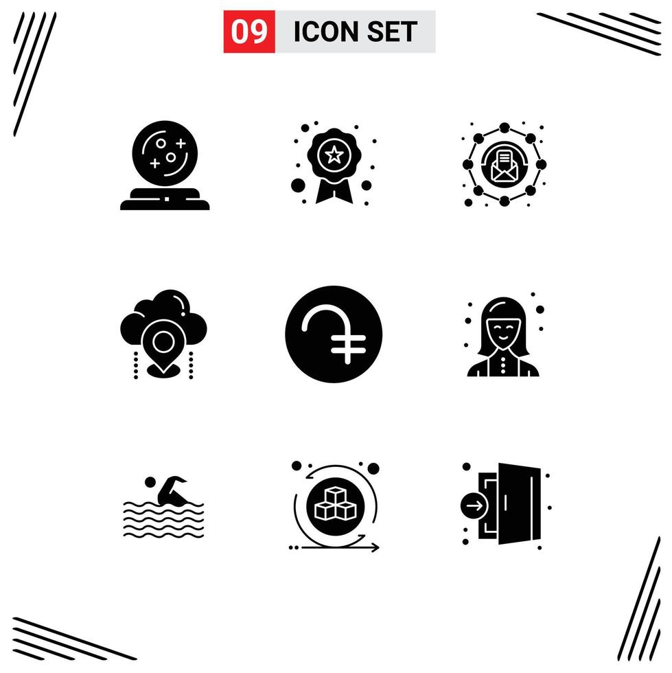 User Interface Pack of 9 Basic Solid Glyphs of dram map affiliate cloud location Editable Vector Design Elements