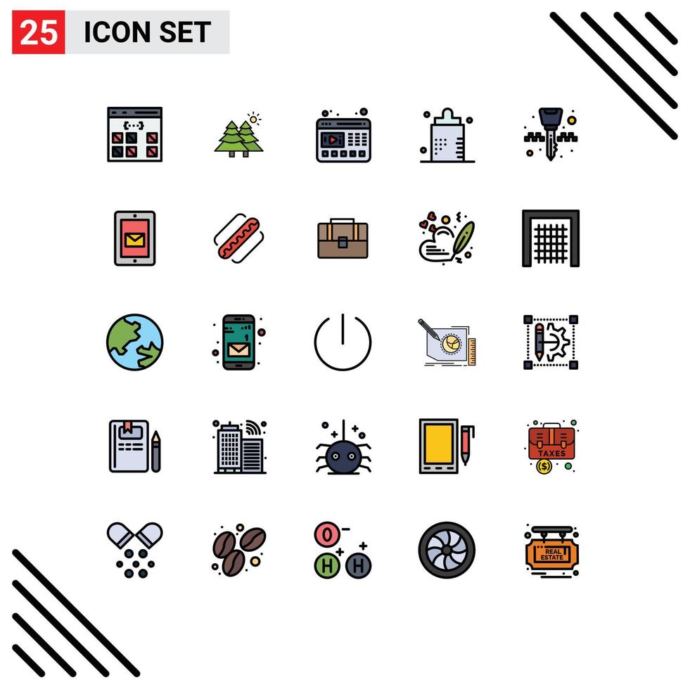 User Interface Pack of 25 Basic Filled line Flat Colors of form disease trees bottle website Editable Vector Design Elements