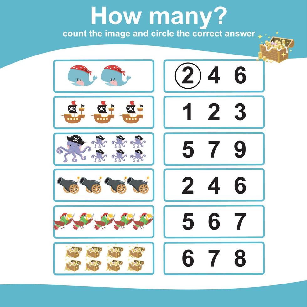 Count and circle answer for children. Educational printable math worksheet for children. Vector File.