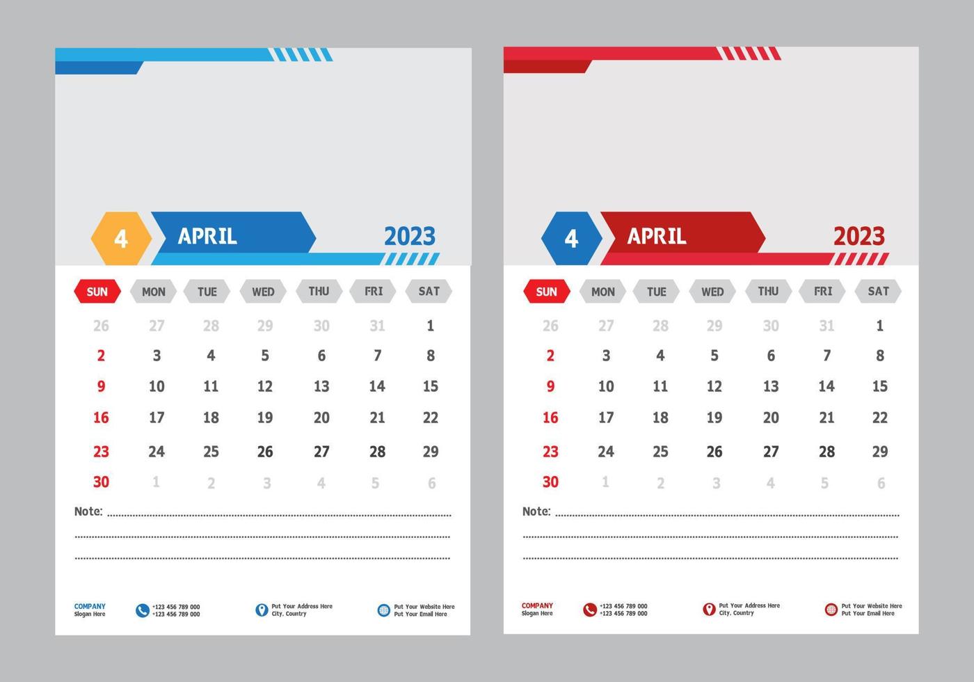 Modern 2023 Wall Calendar April Design Template Pro vector
