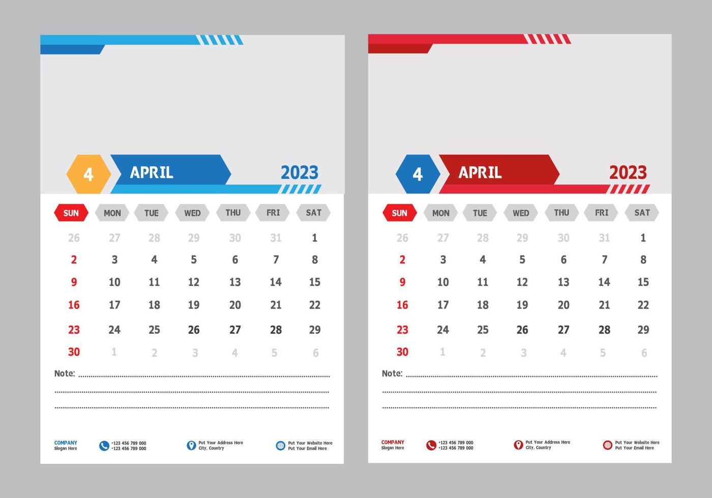 calendario de pared moderno 2023 plantilla de diseño de abril pro vector