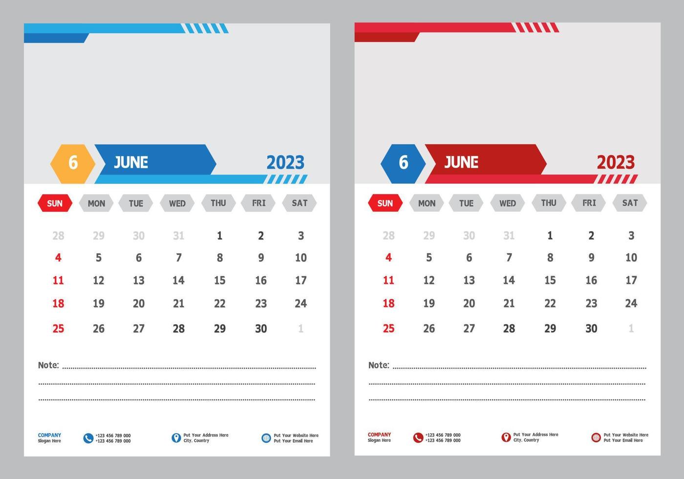 Modern 2023 Well Calendar June Design Template Pro vector