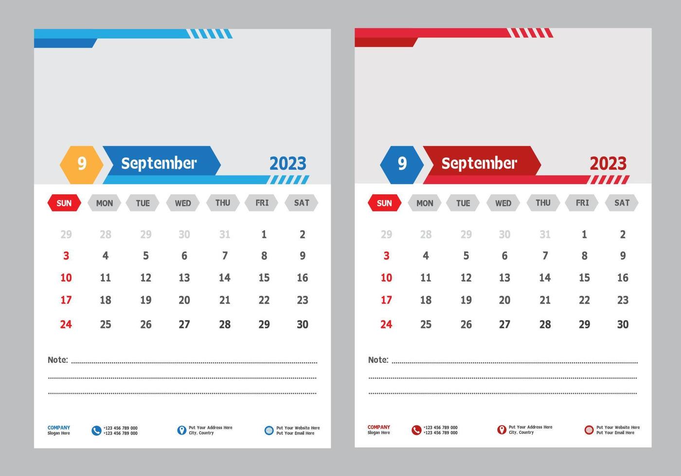 Modern 2023 Wall Calendar September Design Template Pro vector