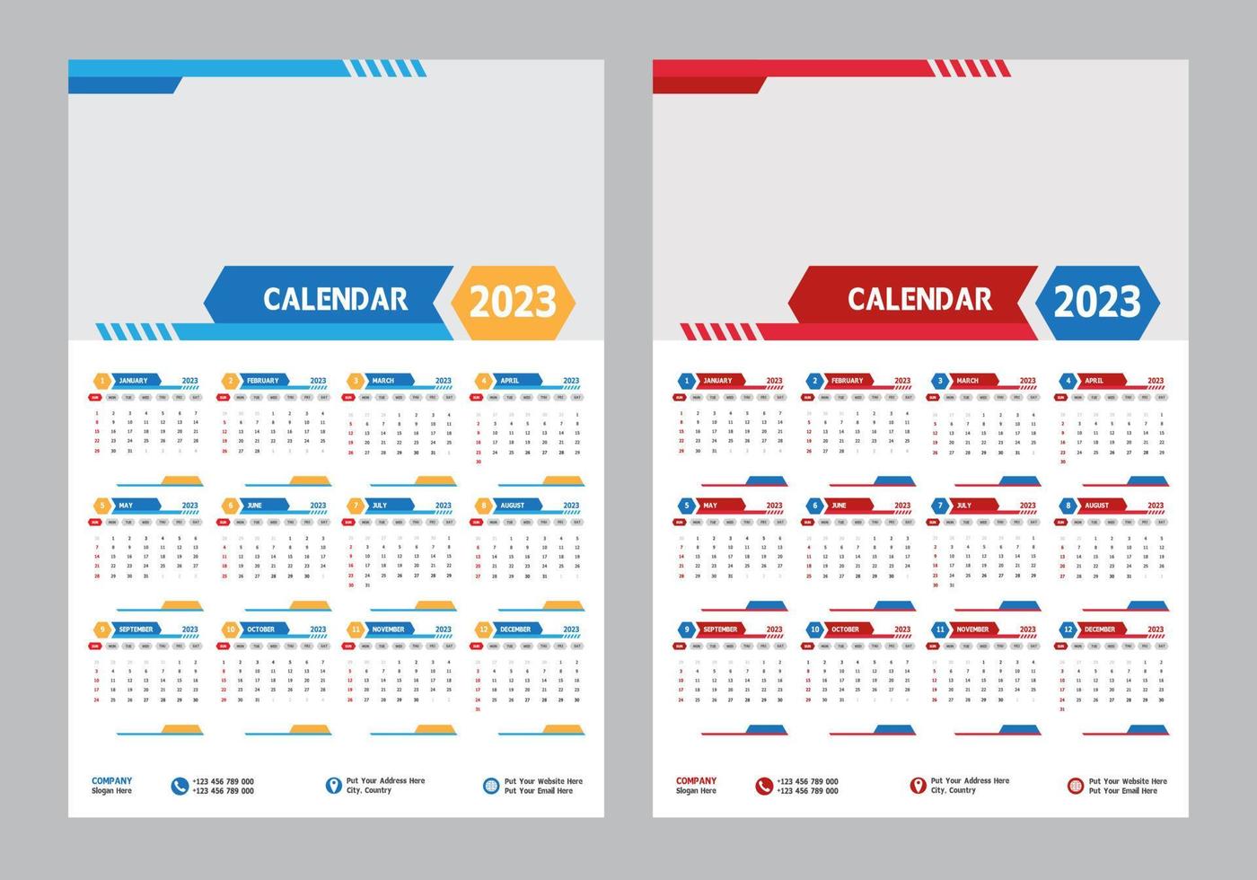 Modern 2023 Well Calendar Design Template Pro vector