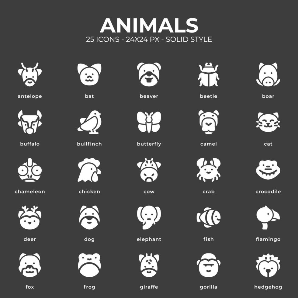 Animals Icon Pack With White Color vector