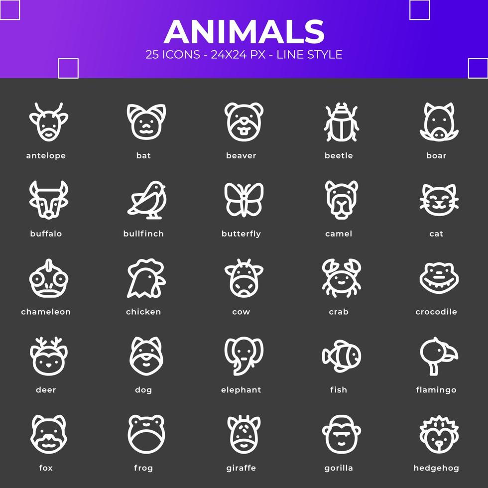 paquete de iconos de animales con color blanco vector