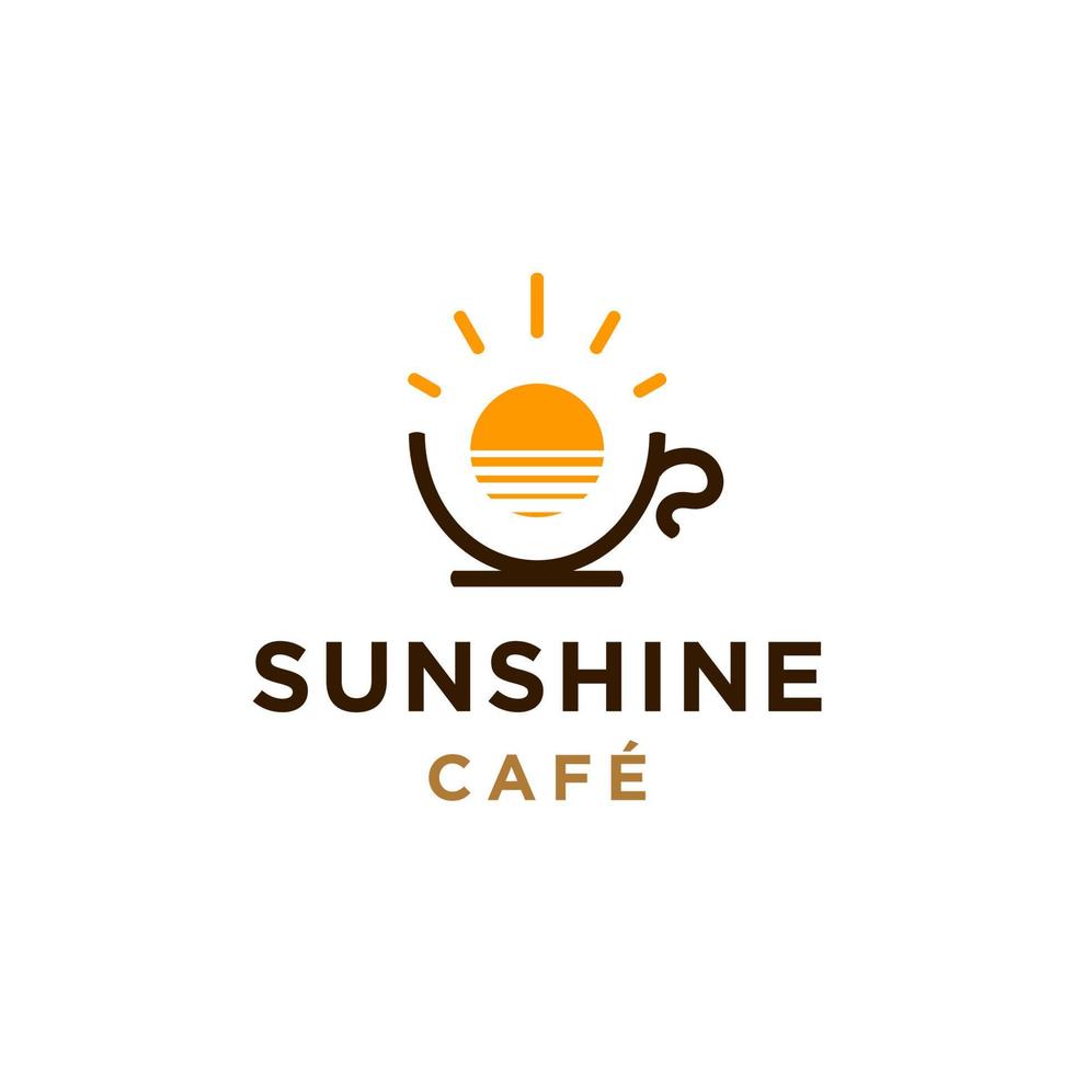 coffee logo with sunrise, sunset and sea water in modern outline line art style vector icon template , for cafe resto business