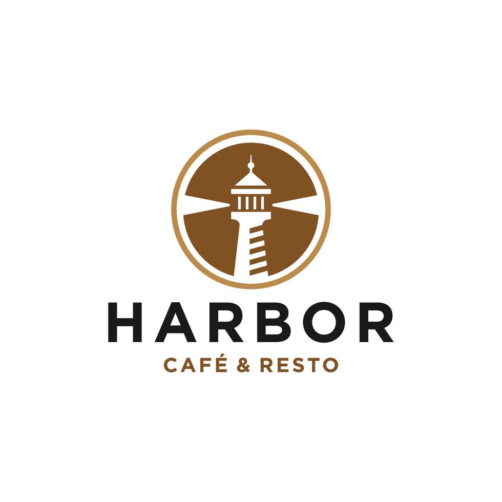 lighthouse beacon searchlight harbor logo design in trendy linear line icon style for a cafe business and restaurant vector