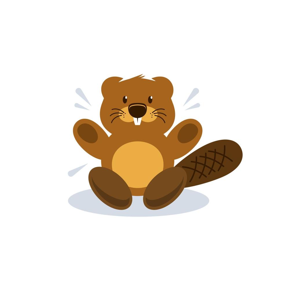 Cartoon happy beaver on white background vector