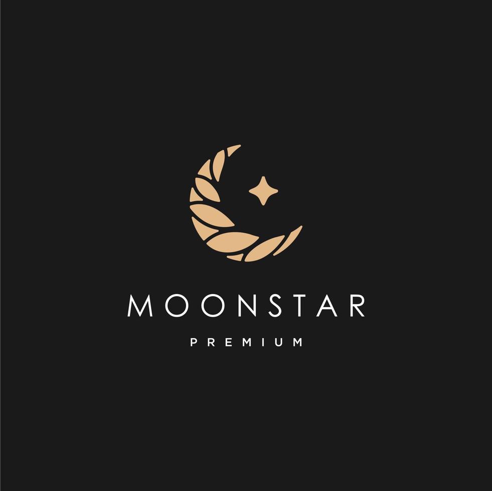 elegante luna creciente y estrella logo diseño línea icono vector en estilo de lujo contorno lineal