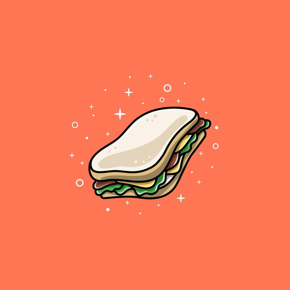 Sándwich con dibujos animados de estrellas brillantes vector