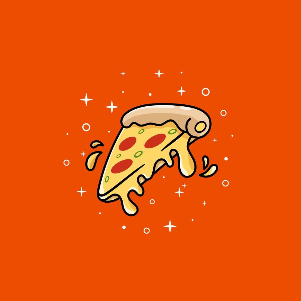 rebanada de pizza con dibujos animados de estrellas brillantes vector