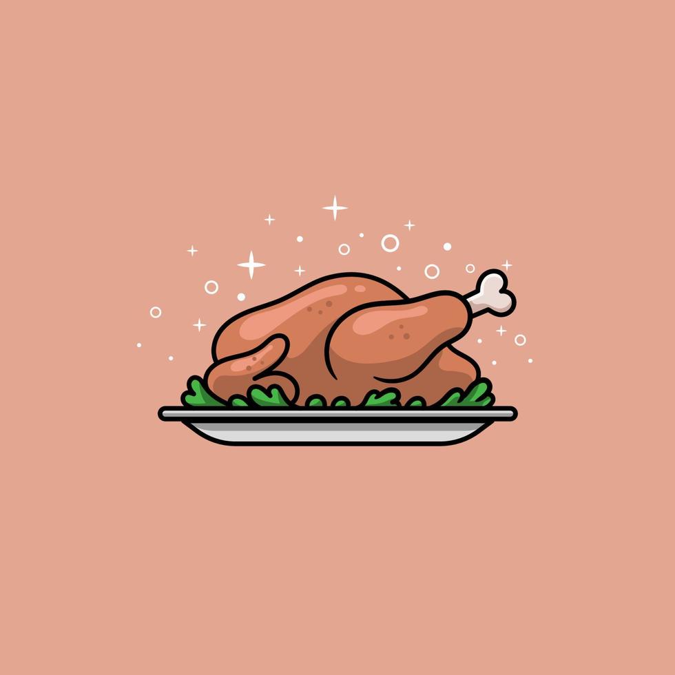 plato de pollo asado con estrellas brillantes vector