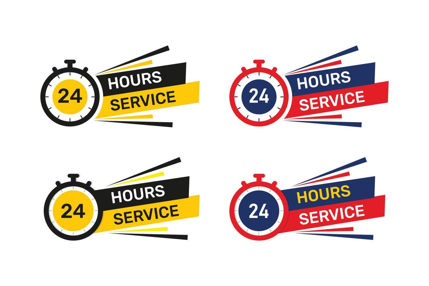 Vector 24 hours service label with clock design.