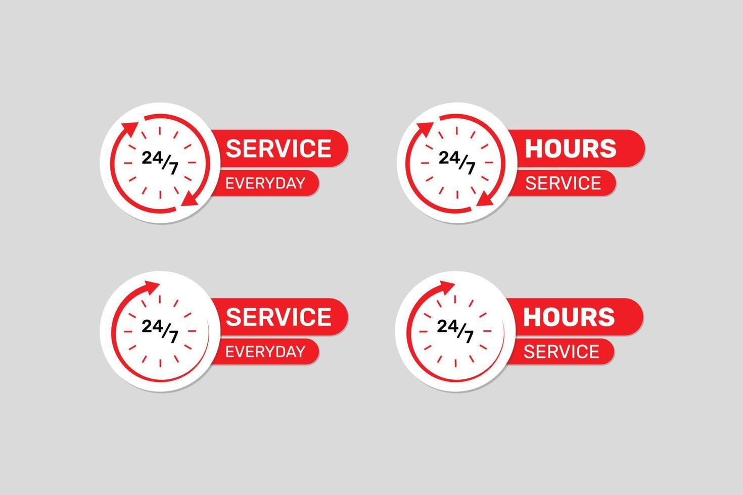 Vector everyday 24 7 hours service assistance label with clock.