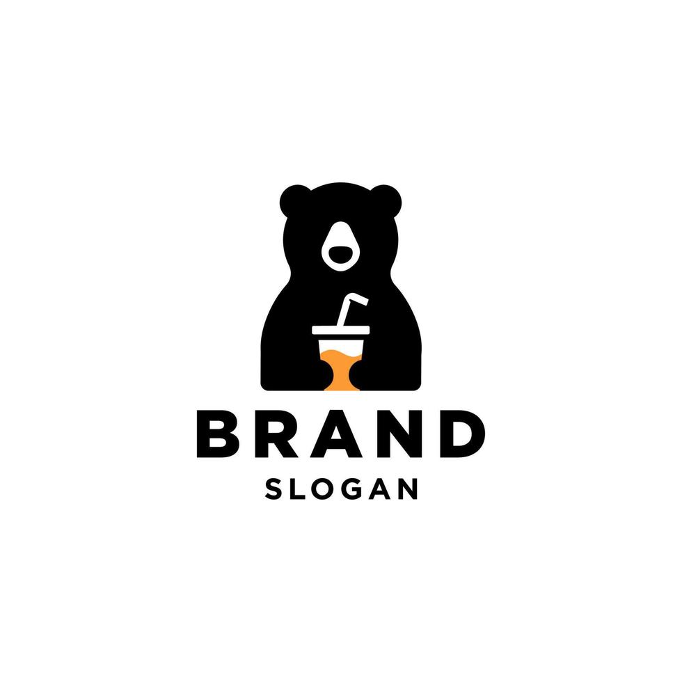 bear and cup logo, bear holding juice drink with straw Mascot cartoon vector icon illustration