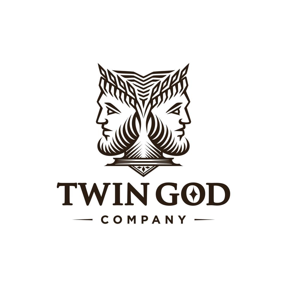 Ancient Greek Figure Face Head Statue Sculpture Logo design, Elegance logo Janus God wearing leaf crown, line linear illustration elegant logo illustration vector