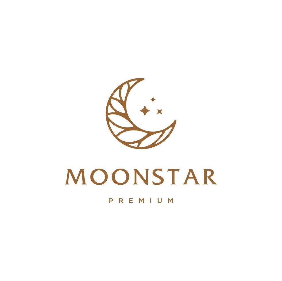 elegant crescent moon and star logo design line icon vector in luxury style outline linear