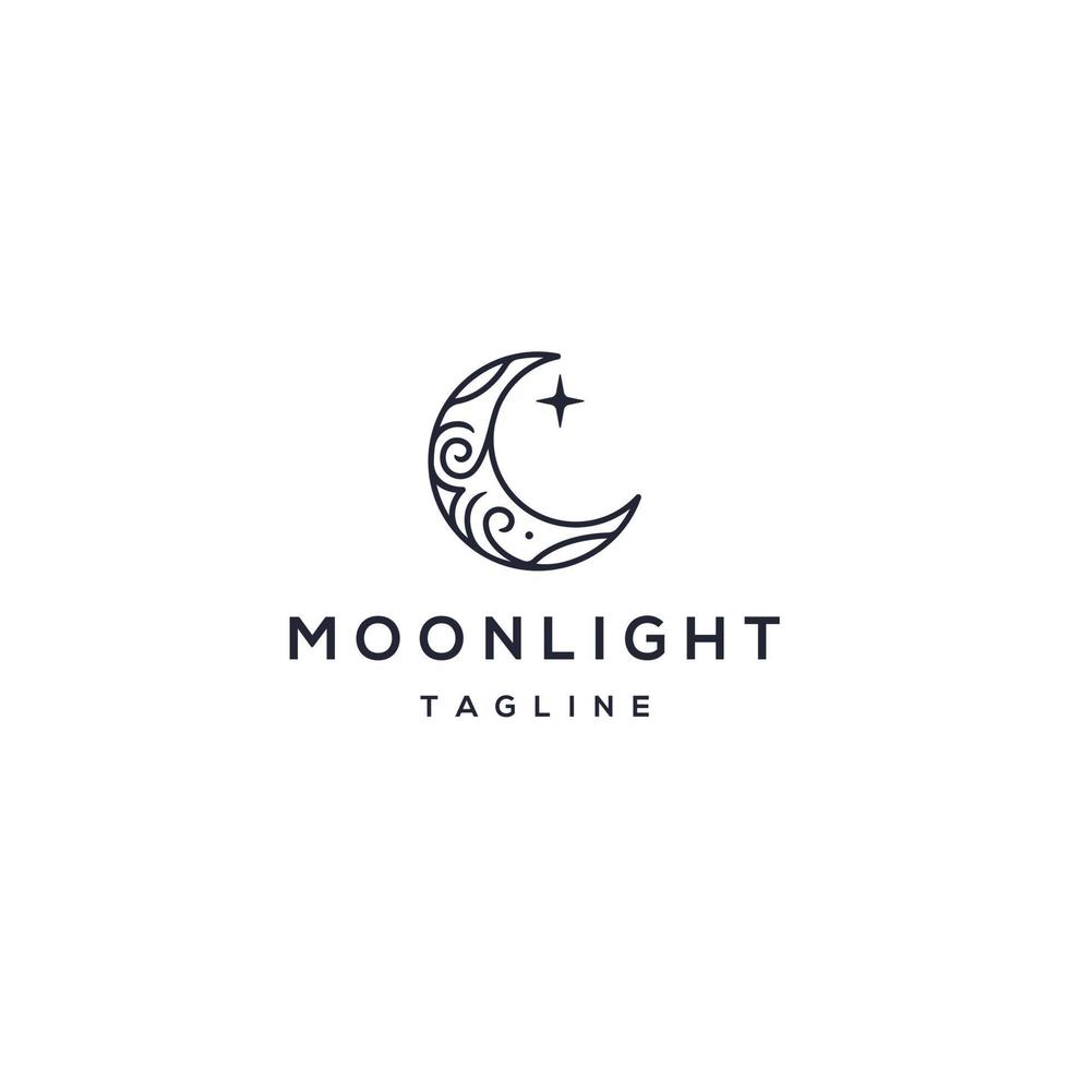 elegant crescent moon and star logo design line icon vector in luxury style outline linear