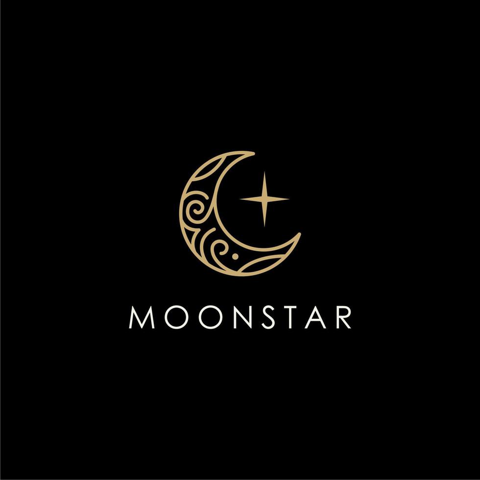 elegant crescent moon and star logo design line icon vector in luxury style outline linear