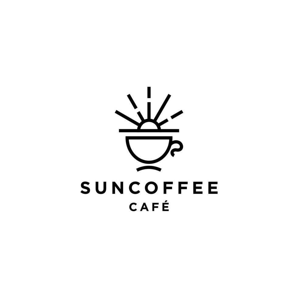 café amanecer atardecer té mañana línea contorno logo con taza y taza también sol hipster logo icono diseño para café, restaurante cafetaria ilustración vector