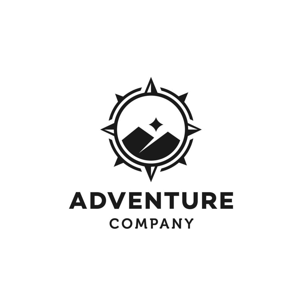 Logotipo al aire libre de la aventura de la insignia hipster con brújula y concepto de diseño de montaña. logotipo de brújula universal. concepto retro vintage moderno vector