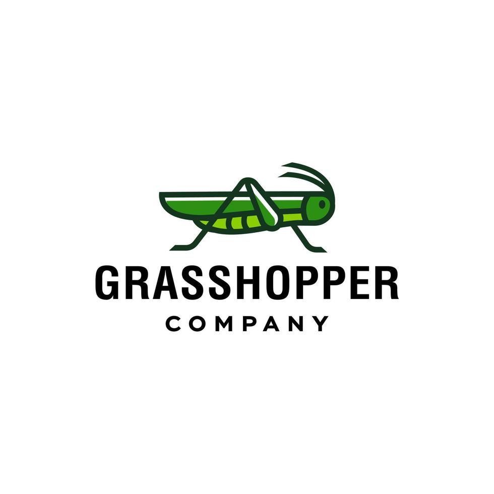 green Grasshopper logo, cricket insect icon in trendy minimal Geometric line linear style vector