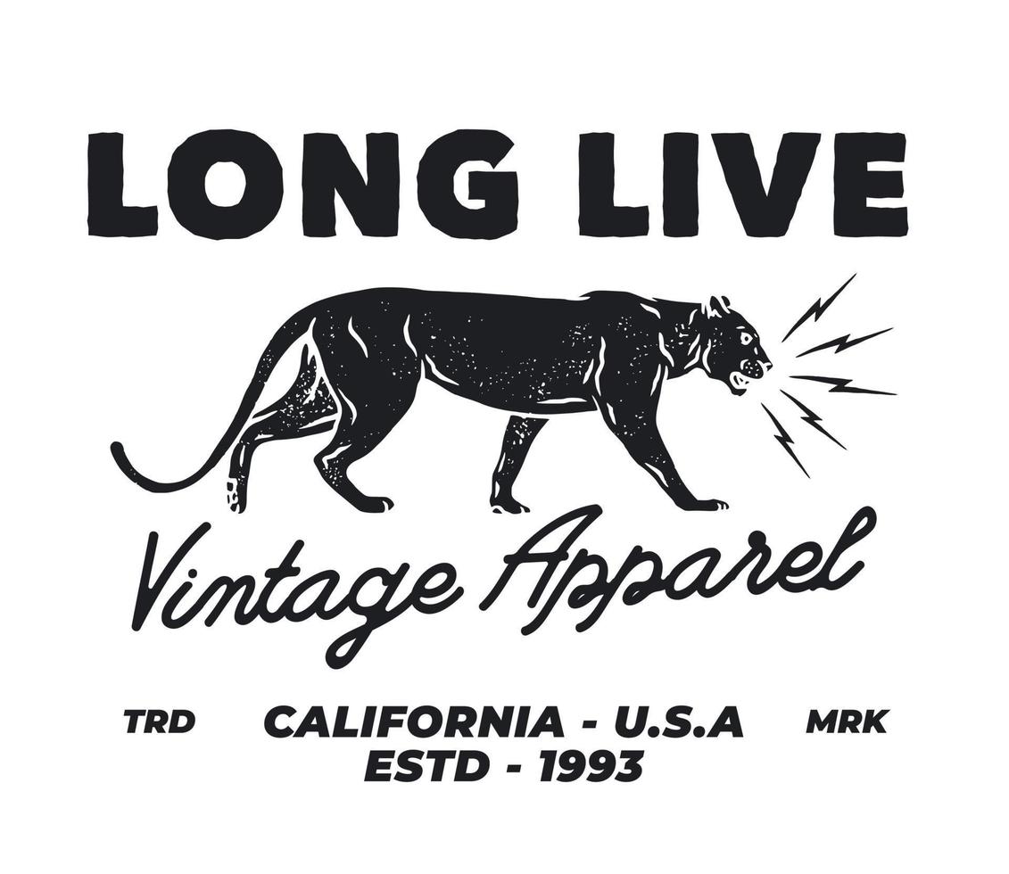 insignia de logotipo de ropa de ropa dibujada a mano de ilustración de pantera vectorial vector