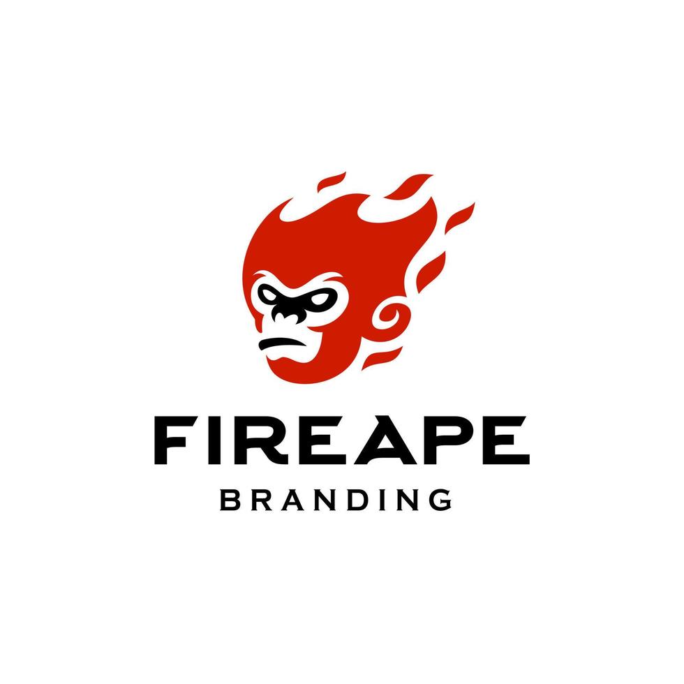 angry monkey head on red hot fire flame modern mascot logo icon design illustration , raging ape graphic vector