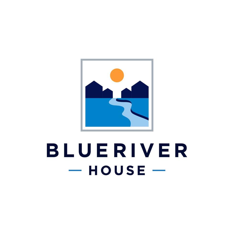 geometric creek river house property real estate logo vector icon illustration