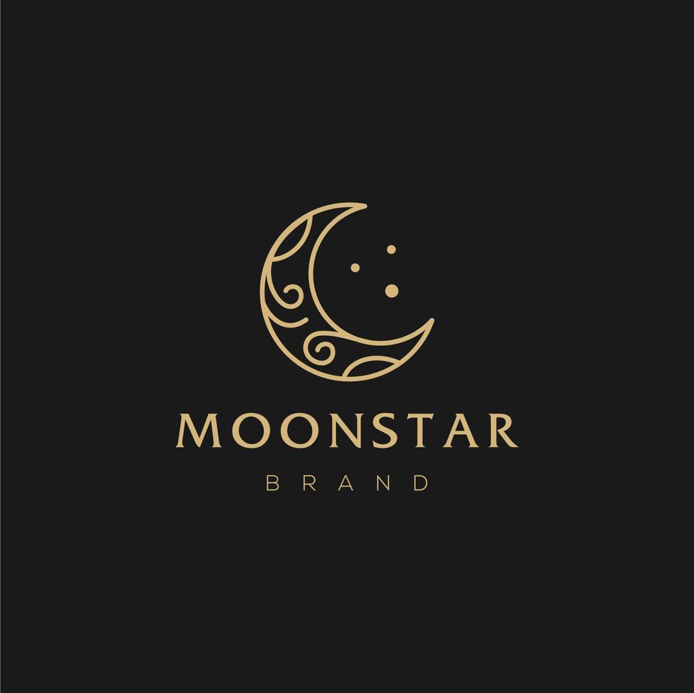 elegant crescent moon and star logo design line icon vector in luxury style outline linear