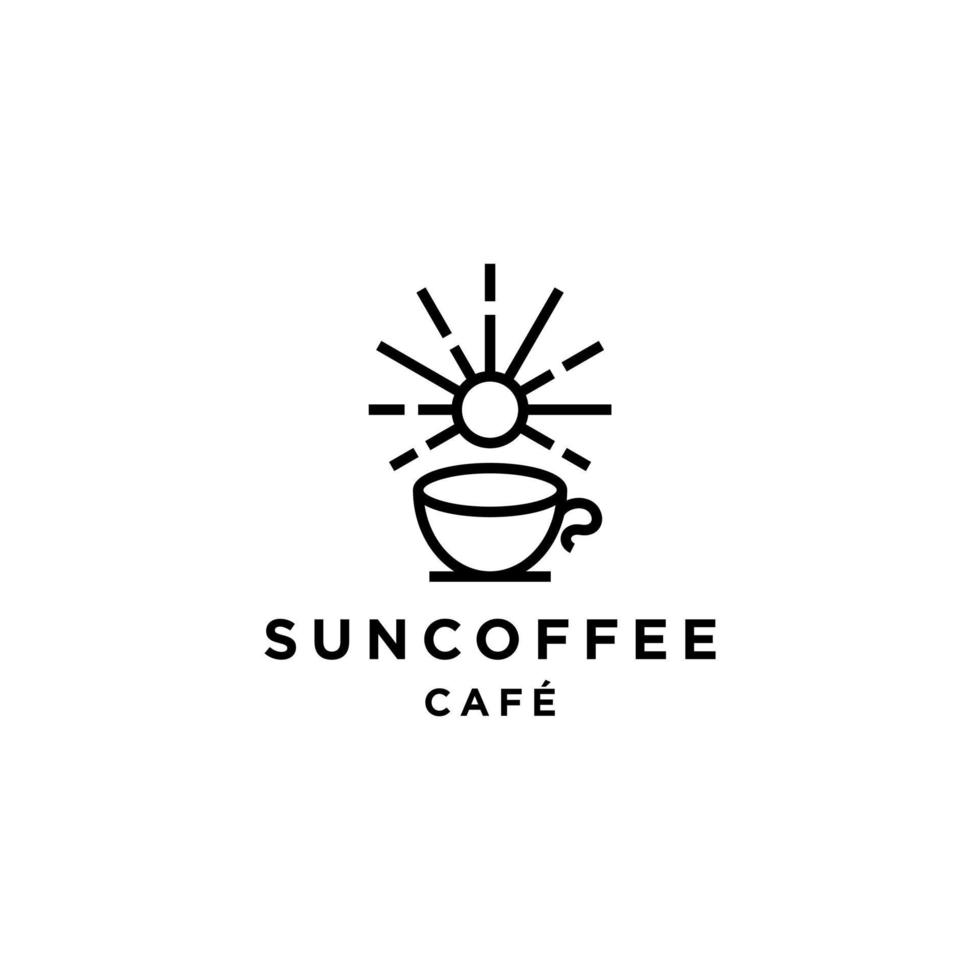 café amanecer atardecer té mañana línea contorno logo con taza y taza también sol hipster logo icono diseño para café, restaurante cafetaria ilustración vector