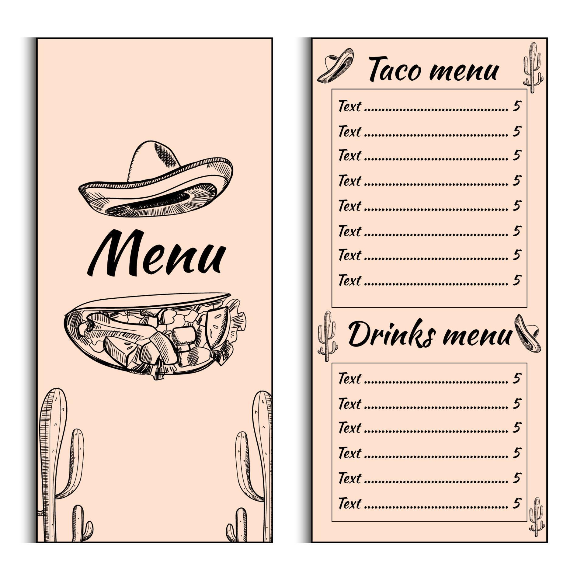 Mexican menu placemat food restaurant, Taco Menu Template. Vintage Mexican menu placemat food restaurant, Taco Menu Template. Vintage