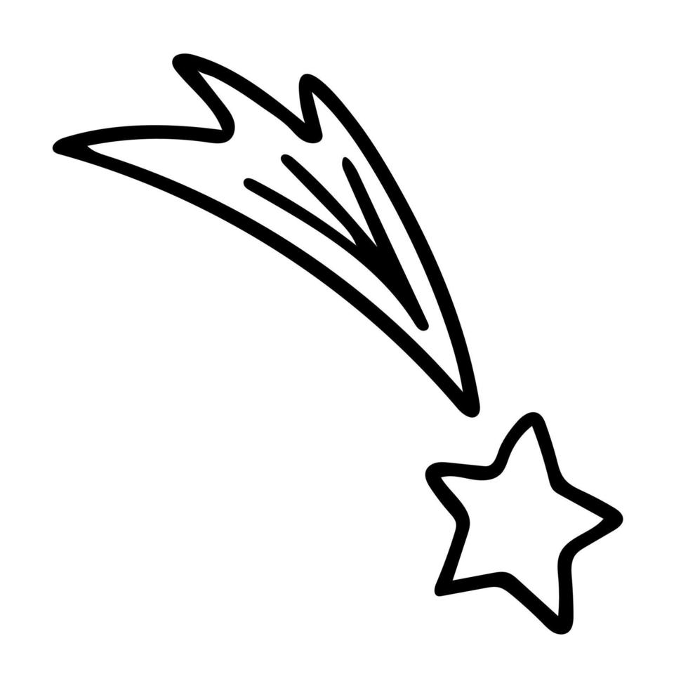 Doodle of star with shining tail. Hand drawn vector illustration of celestial body. Good for coloring page book or education kid design.