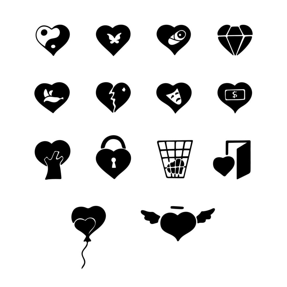 Set of Heart Icons isolated on a white background. Vector illustration of symbols various love emotion.