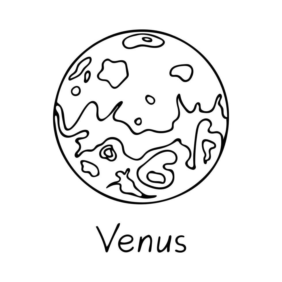 Doodle of Venus isolated on white background. Hand drawn vector illustration of planet of the Solar System. Good for coloring page book.