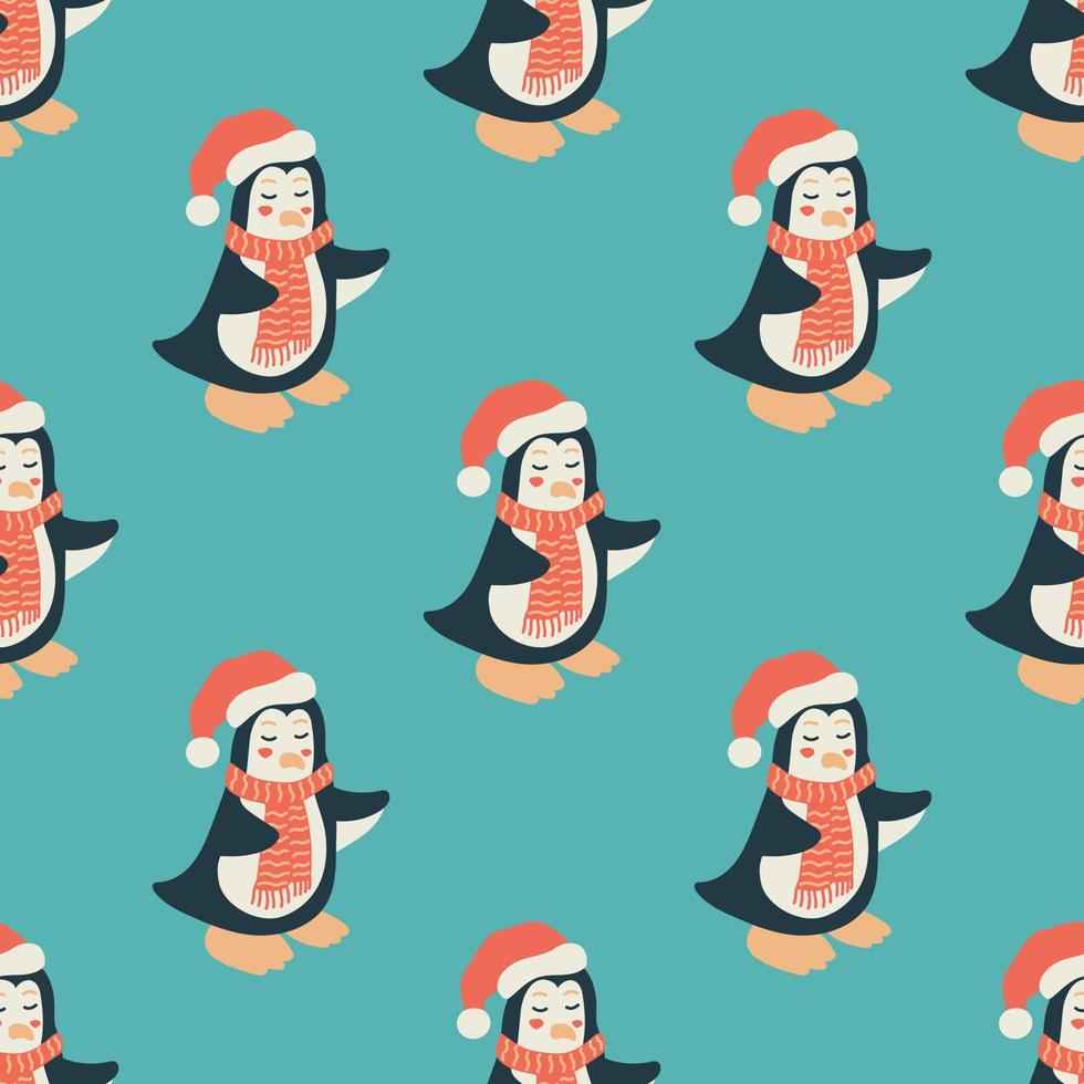 Penguin seamless pattern. Christmas collection. Flat vector illustration