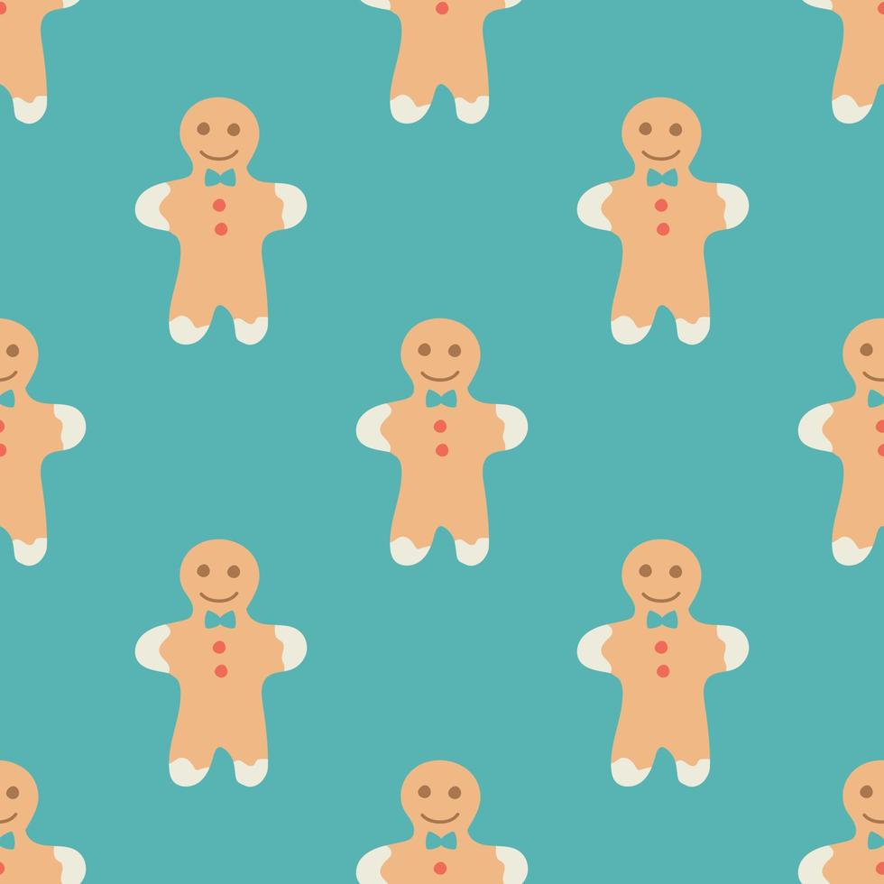 Gingerbread man seamless pattern. Christmas collection. Flat vector illustration of a unicorn heart